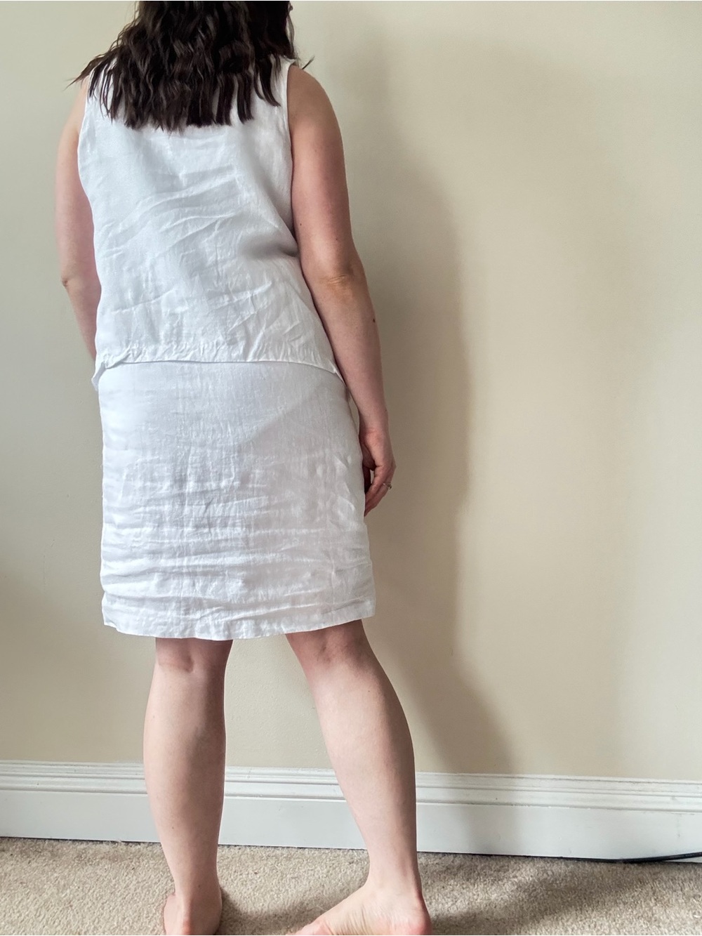 Pure Jill Sleeveless White Linen Layered Shift Dress - Picture 4 of 8